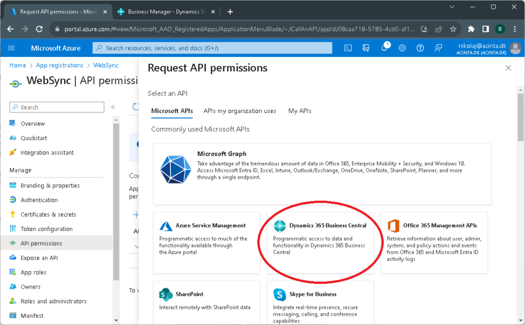 Choose the Business Central API
