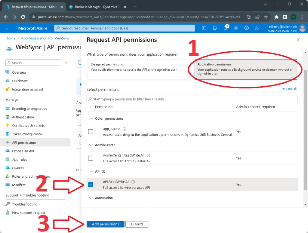 Select "read/write all" application permission.